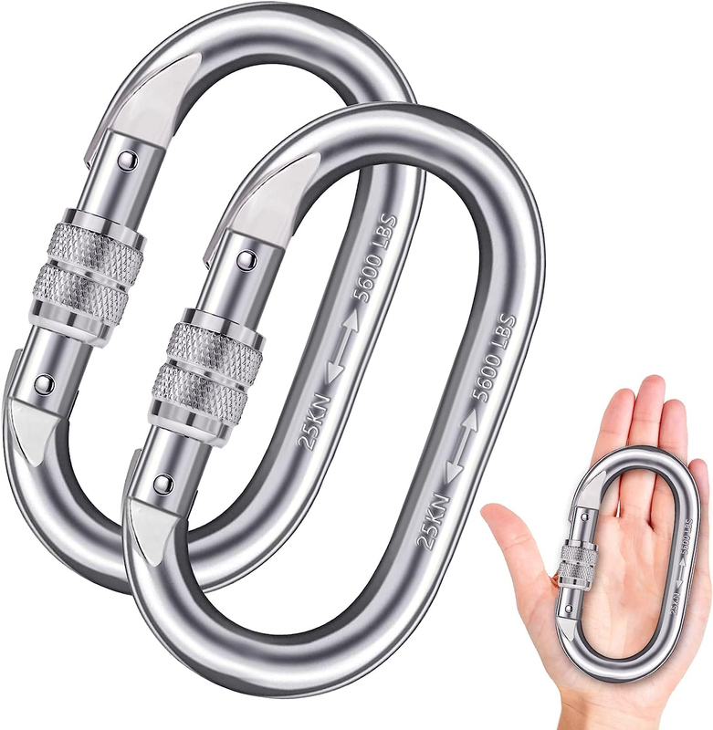 Robuster Karabiner-Clip, Kletterkarabiner, 25 kn (5600 lbs), Haken mit Schraubverschluss, vielseitig einsetzbar für Klettern, Takelage, Seile, Hängematten (O-Form)