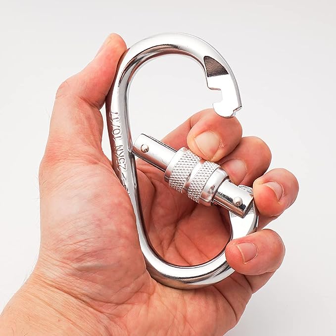 Robuster Karabiner-Clip, Kletterkarabiner, 25 kn (5600 lbs), Haken mit Schraubverschluss, vielseitig einsetzbar für Klettern, Takelage, Seile, Hängematten (O-Form)