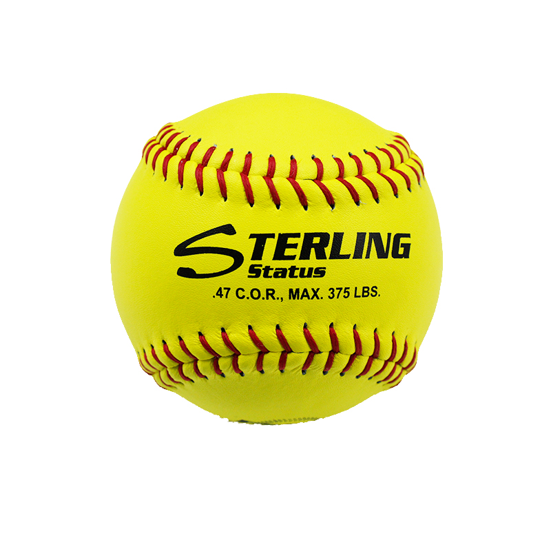 Offizielle Größe und Gewicht. STERLING-Logo bedruckter Softball aus Kork in der Mitte, gelbes Ledermaterial